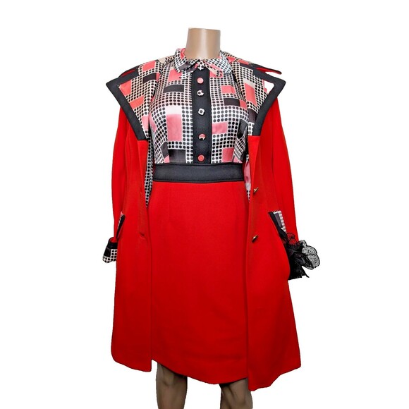 Vtg 60s 70s Two Piece Dress Coat Set Womens Youthcraft Pink Black Red Mod Go-Go - Picture 1 of 15